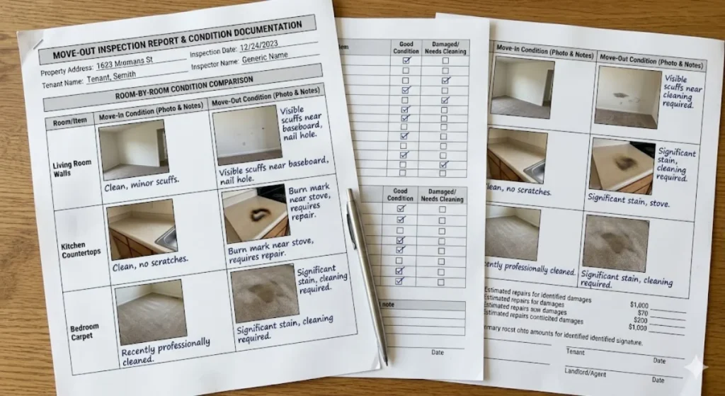 Move-out reports should be compared directly against the original move-in condition documentation.