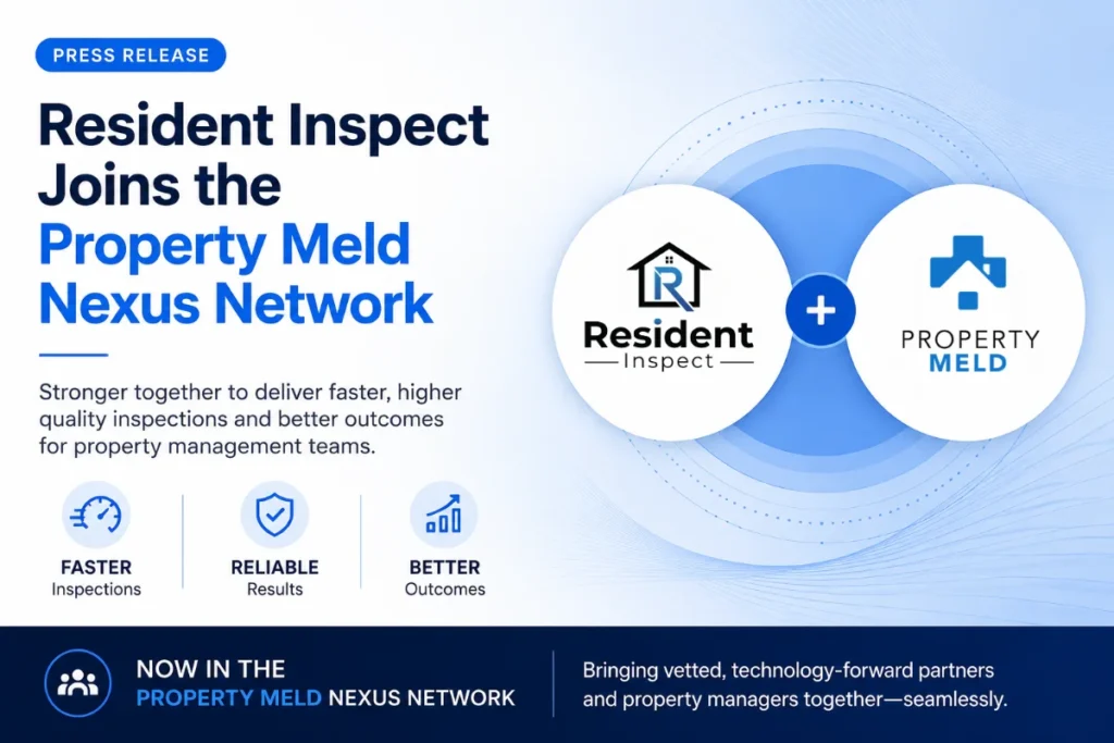 Graphic announcing Resident Inspect joining the Property Meld Nexus Network.