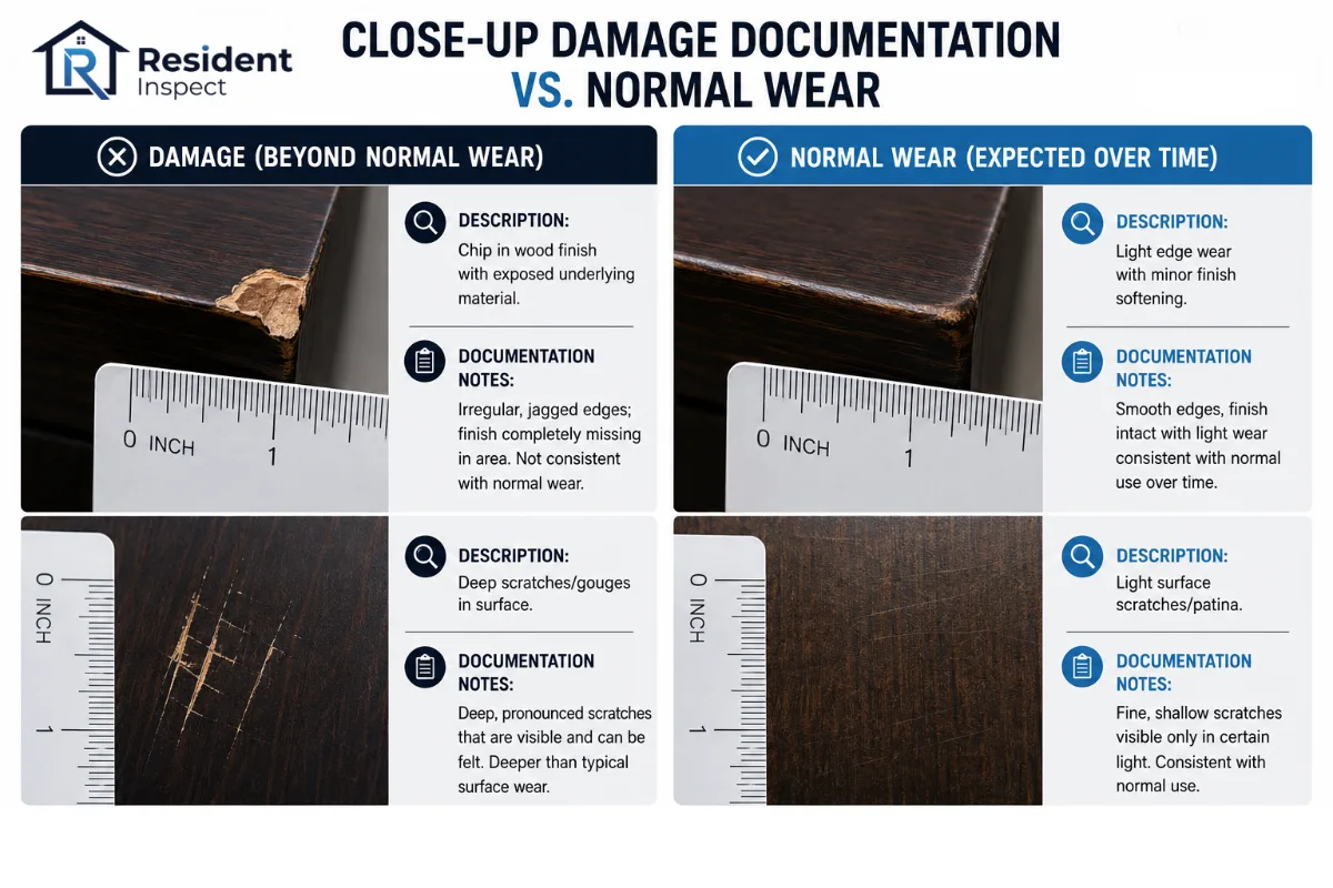 Damage documentation vs normal wear and tear inspection guide
