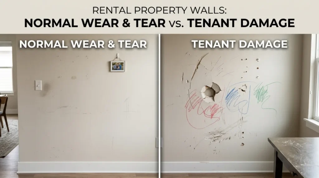 Normal wear and tear versus tenant damage on a rental property wall