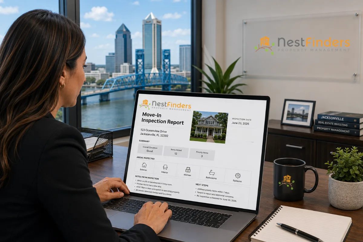 Jacksonville property manager reviewing a completed virtual inspection report