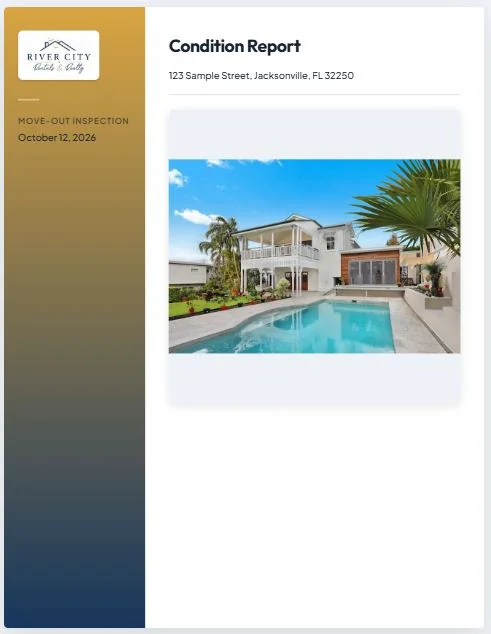 Custom branded condition report cover template with gradient side panel