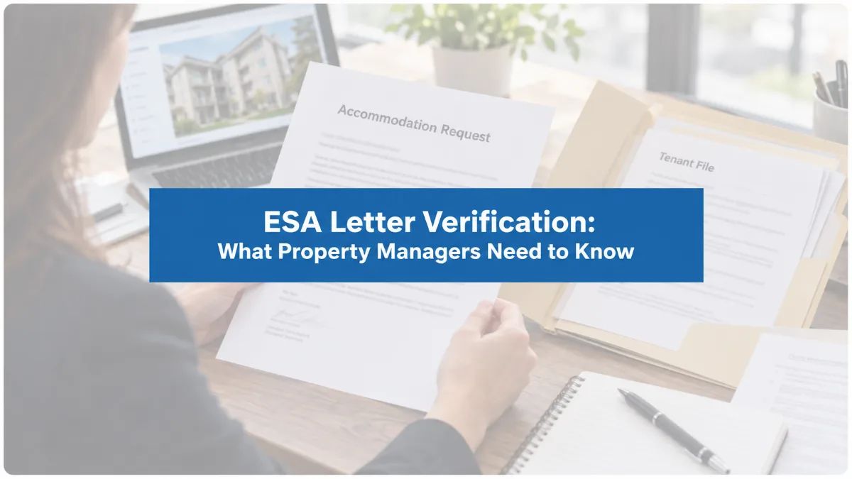 Property manager reviewing an emotional support animal accommodation letter next to a tenant file folder